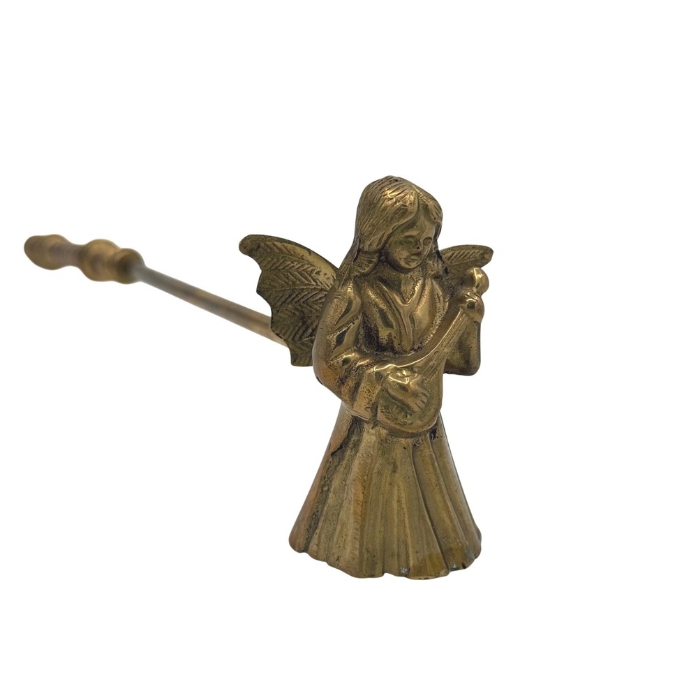 Vintage Brass Angel Candle Snuffer Gold Musical Lute Decor Christmas Cozy MCM